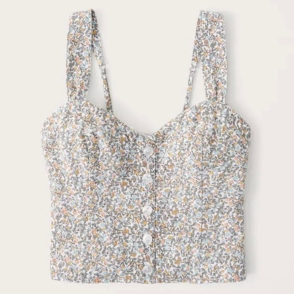 Abercrombie & Fitch | Blue/Green/Peach Fruit/Leaf Print Linen/Viscose Top Sz M